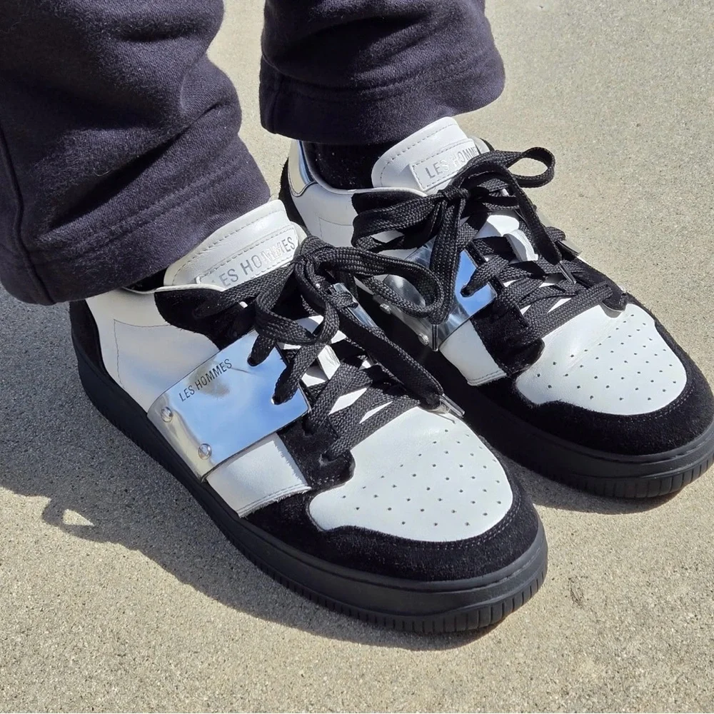Les Hommes Black and White Men's Sneakers